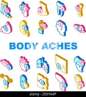 Body aches Problem Collection Icons Imposta vettore Illustrazione Vettoriale