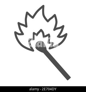 Icona fiammifero in fiamme, concetto picnic, fiammifero con segno di fiamma su sfondo bianco, fiammifero in fiamme in stile glifo per dispositivi mobili Illustrazione Vettoriale