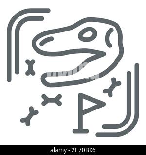 Icona della linea di scavi archeologici, concetto di Paleontologia, fossili scavati e ossa antiche segno su sfondo bianco, sito di scavo con Illustrazione Vettoriale