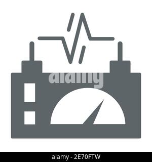 Dispositivo per la misurazione dell'icona della carica solida, concetto di tecnologia, indicatore elettrico su sfondo bianco, icona della batteria di ricarica in stile glifo per dispositivi mobili Illustrazione Vettoriale