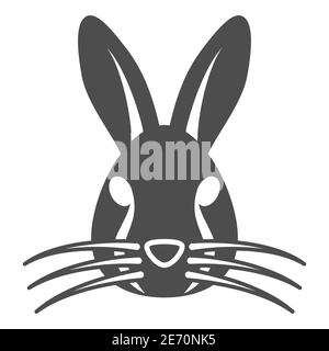 Icona della testa del coniglio, concetto di animali, simbolo della testa lepre su sfondo bianco, icona della silhouette della faccia bunny in stile glifo per il concetto mobile e il web Illustrazione Vettoriale