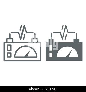 Dispositivo per la misurazione della linea di carica e dell'icona continua, concetto di tecnologia, segno del misuratore elettrico su sfondo bianco, icona della batteria di ricarica in stile outline Illustrazione Vettoriale