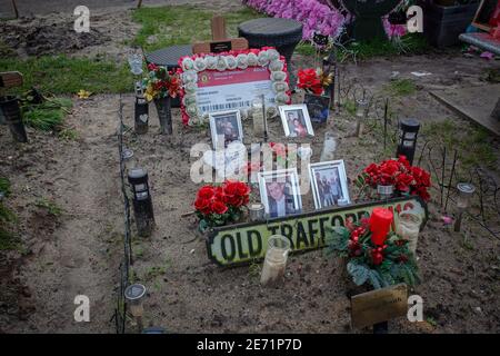 Manchester united Fans grave stone.i Foto Stock