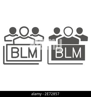 Gruppo di persone con linea di testo BLM e icona solida, Black Lives Matter Concept, gruppo di persone multietniche segno su sfondo bianco, protesta contro Illustrazione Vettoriale