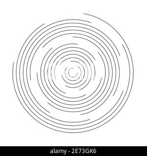 Vortice sottile di linea nera di cerchi concentrici. Semplice illustrazione astratta piatta. Illustrazione Vettoriale