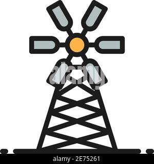 Icona della linea di colori piatta di mulino, mulino a vento, agricoltura. Illustrazione Vettoriale
