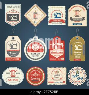 Negozio di abbigliamento esclusivo per etichette e badge personalizzati raccolta di campioni immagine vettoriale isolata astratta vintage Illustrazione Vettoriale