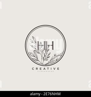 HH Beauty Vector primo logo art, calligrafia logo di firma iniziale, matrimonio, moda, gioielli, boutique, floreale e botanico con temp creativo Illustrazione Vettoriale