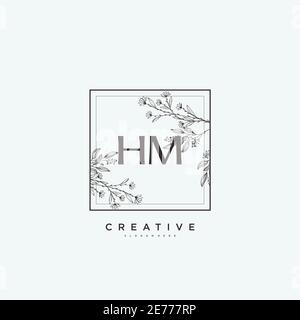 HM Beauty vettoriale primo logo arte, scrittura a mano logo di firma iniziale, matrimonio, moda, gioielli, boutique, floreale e botanico con temp creativo Illustrazione Vettoriale