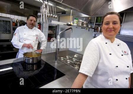 Picture shows the chief cooks Petra Weber (R) and Edwin Schmid (L) in the kitchen of Hotel Waltersbuhl in Wangen near lake Constance April 21, 2006. The Togo national soccer team will be staying here for the duration of the World Cup 2006 tournament. WORLD CUP 2006 PREVIEW HOTEL REUTERS/Miro Kuzmanovic
