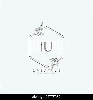 IU Beauty vettore primo logo arte, scrittura a mano logo di firma iniziale, matrimonio, moda, gioielli, boutique, floreale e botanico con temp creativa Illustrazione Vettoriale