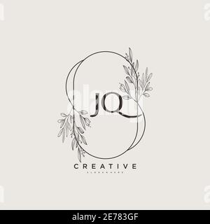 JQ Beauty vettoriale primo logo arte, scrittura a mano logo di firma iniziale, matrimonio, moda, gioielli, boutique, floreale e botanico con temp creativa Illustrazione Vettoriale