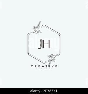 JH Beauty vettoriale primo logo arte, scrittura a mano logo di firma iniziale, matrimonio, moda, gioielli, boutique, floreale e botanico con temp creativa Illustrazione Vettoriale