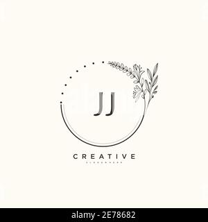 JJ Beauty Vector primo logo art, calligrafia logo di firma iniziale, matrimonio, moda, gioielli, boutique, floreale e botanico con temp creativa Illustrazione Vettoriale
