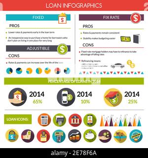 Infografiche di prestito con simboli di strumenti finanziari e vettore grafico illustrazione Illustrazione Vettoriale