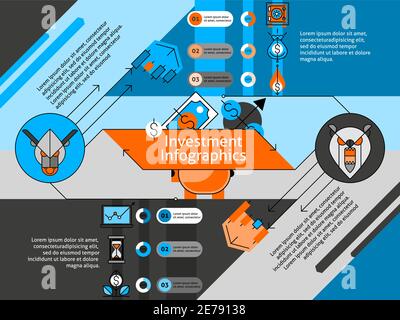 Set infografico della linea di investimento con simboli e numeri piatti illustrazione vettoriale Illustrazione Vettoriale