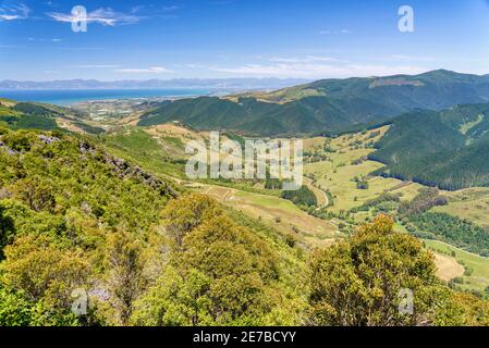 Hawkes Lookout a Takaka Hill, regione di Nelson, Nuova Zelanda Foto Stock