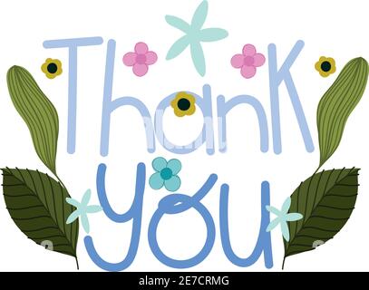 grazie testo disegnato a mano con fiori decorazione vettoriale illustrazione Illustrazione Vettoriale