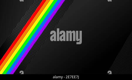 Elementi grafici in carbonio visualizzati su sfondo scuro - interrotto con Strisce in colori arcobaleno - illustrazione 3D Foto Stock