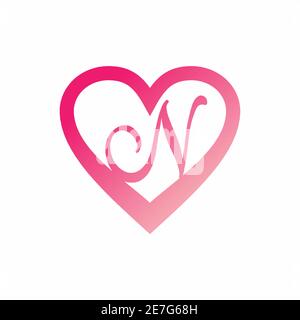 N lettera in rosa segno d'amore logo design Illustrazione Vettoriale
