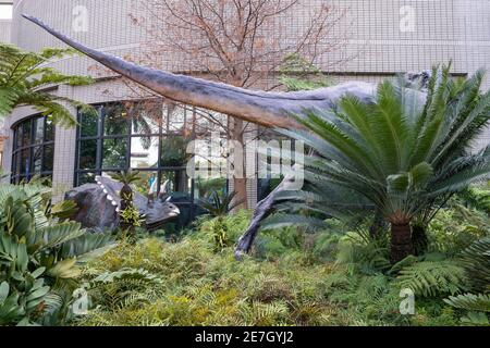 Statua di dinosauro nel Museo Nazionale di Scienze naturali, Centro Scientifico. Un museo nazionale nella città di Taichung. Taiwan. Foto Stock