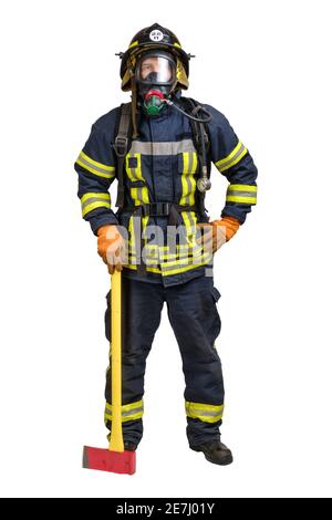 Corpo pieno giovane uomo coraggioso in uniforme Foto Stock