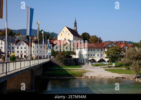 Vista sulla città, Bad Tölz, Baviera, Germania, Europa Foto Stock