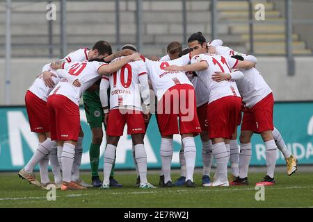 Oberhausen, Germania. 30 gennaio 2021. Firo: 30.01.2021 Calcio, Regionalliga Ovest, stagione 2020/2021 SC Rot-Weiss Oberhausen - SV Rv? Dinghausen RWO vows prima del gioco. | utilizzo in tutto il mondo credito: dpa/Alamy Live News Foto Stock