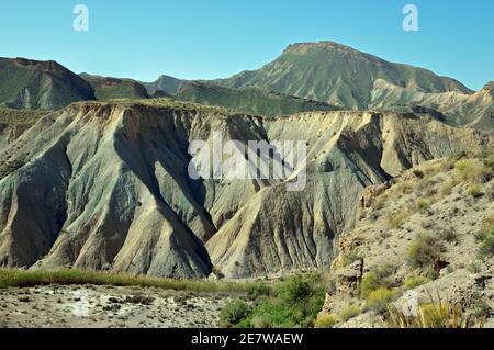 The Tabernas Desert is in the Spanish province of Almería. It is the driest region of Europe and the continent's only true desert climate. Stock Photo