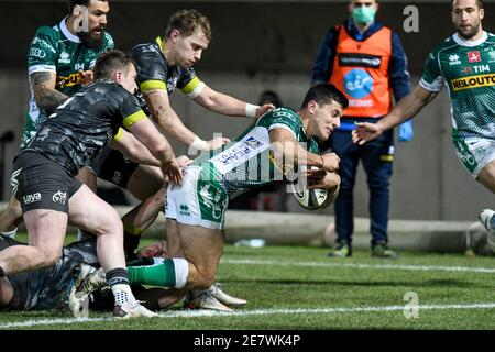 Treviso, Italia. 30 gennaio 2021. Tommaso Allan (Benetton Treviso) durante Benetton Treviso vs Munster Rugby, Rugby Guinness Pro 14 match a Treviso, Italia, Gennaio 30 2021 Credit: Independent Photo Agency/Alamy Live News Foto Stock