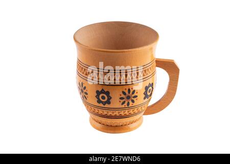 tazza di legno di birra isolata su sfondo bianco Foto Stock