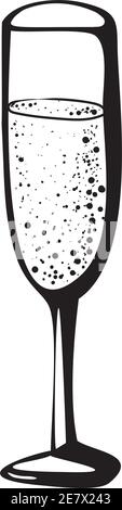 Vetector doodle disegno a mano disegno nero illustrazione di champagne bicchiere, spumante bere briganti su sfondo bianco Illustrazione Vettoriale