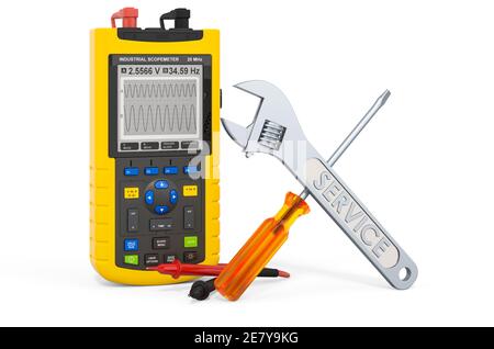 Assistenza e riparazione di oscilloscopio portatile, rendering 3D isolato su sfondo bianco Foto Stock