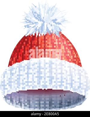 Cappello in stile beanie a maglia moderna a due colori con pompom per copricapo invernale con stampa piatta e vettoriale Illustrazione Vettoriale