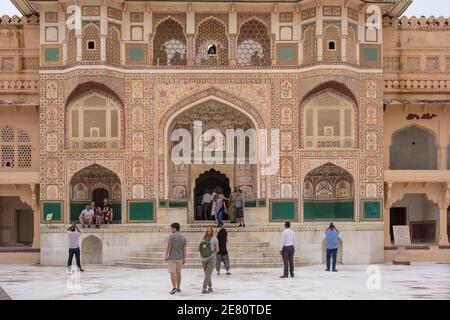 Ganesh Pol ingresso, Amer Fort, Jaipur, Rajasthan, India Foto Stock