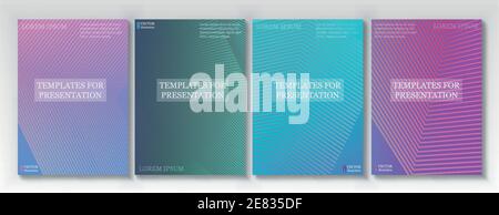 Design vettoriale delle coperture minimo. Gradienti di mezzitoni geometrici. Raccolta di layout della pagina del titolo. Copertine del libro di texture delle linee di mezzitoni. Poster rettangolare Illustrazione Vettoriale