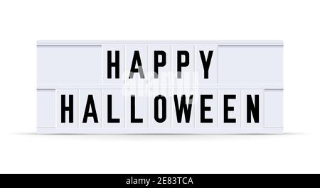 FELICE HALLOWEEN. Testo visualizzato su una casella di luce vintage della scheda delle lettere. Illustrazione vettoriale. Illustrazione Vettoriale