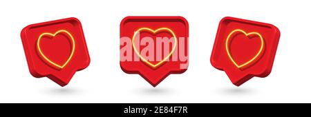 Vettore impostato come icona del cuore su un pin rosso isolato su sfondo bianco. Simbolo simile al neon. illustrazione vettoriale 3d Illustrazione Vettoriale