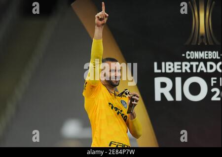 Stadio Maracana, Rio de Janeiro, Brasile. 30 gennaio 2021. Libertadores Cup, finale, Palmeiras contro Santos; Weverton di Palmeiras festeggia dopo la partita Credit: Action Plus Sports/Alamy Live News Foto Stock