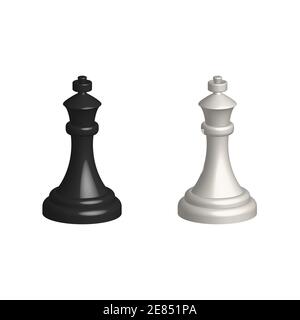 Scacchi pezzo 3D icona realistica. Elementi di gioco da tavolo intelligenti. Scacchi re sagome bianche e nere illustrazione vettoriale isolato su bianco. Illustrazione Vettoriale