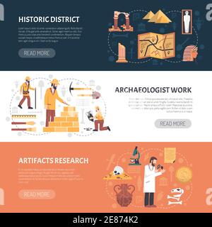 Banner orizzontale a colori raffigurante opere archeologiche ricerca storico distretto vettore illustrazione Illustrazione Vettoriale