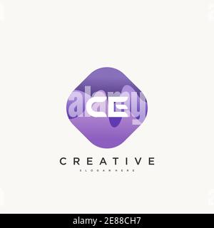 CE Initial Letter logo Icon design elementi modello con WAVE arte colorata Illustrazione Vettoriale