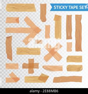 Nastro adesivo sigillante adesivo anatra strisce varie applicazioni icone raccolta con sfondo trasparente immagine vettoriale realistica Illustrazione Vettoriale