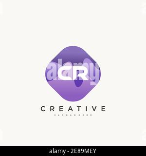 CR Initial Letter logo Icon design elementi modello con wave arte colorata Illustrazione Vettoriale