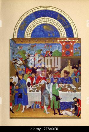 Les très riches heures du duc de Berry. Le calendrier. Le mois de janvier. Foto Stock