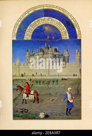 Les très riches heures du duc de Berry. Le calendrier. Le mois d'octobre. Foto Stock