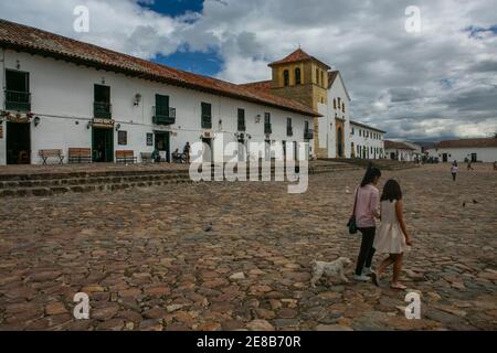 La piazza principale della città di Villa De Leiva in Colombia, Sud America, Foto Stock