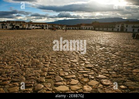 La piazza principale della città di Villa De Leiva in Colombia, Sud America, Foto Stock