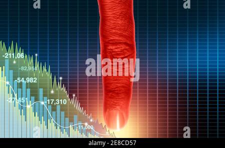 Vendita corta e messa in corto di un'azione o manipolazione di mercato e come un concetto economico e finanziario come investitore scommettendo su un investimento. Foto Stock
