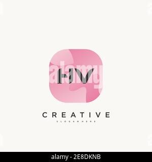 HV Initial Letter logo Icon design elementi modello con WAVE colorato Illustrazione Vettoriale